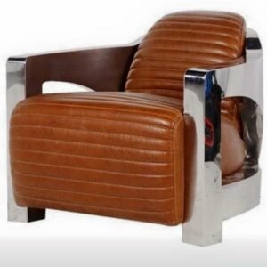 The Savoy Tan Leather & Chunky Chrome Armchair