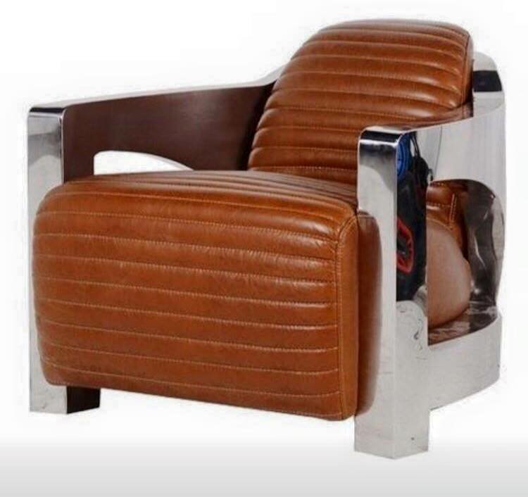 brown-leather-club-chair-aluminium The Savoy Tan Leather & Chunky Chrome Armchair