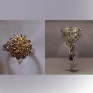 14K White Gold Diamond Ring & Synthetic Diamond Flower