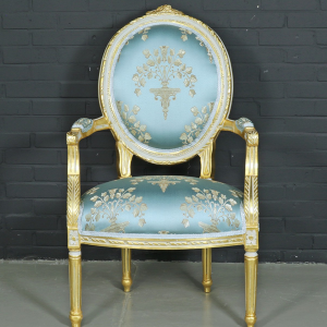 Baroque salon medaillon chair with turquoise armrests