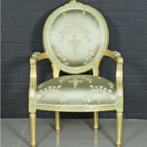 Baroque salon medaillon chair with green armrests