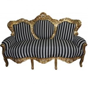 Baroque 3-Seater "King" Sofa in Black and White Stripes