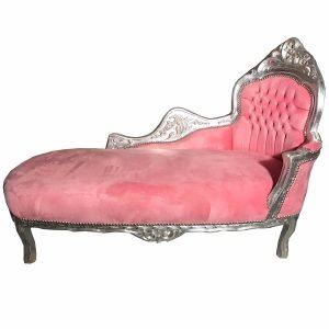 Baroque Chaise Furniture Lounger Recamiere in Pink and Silver