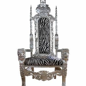 Silver Baroque Throne Armchair in Silver and Zebra Print