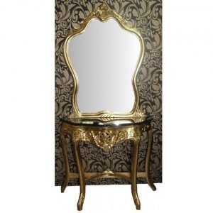 Baroque mirror gold console with marble top