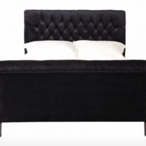 French Sleigh Bed in Black Velvet
