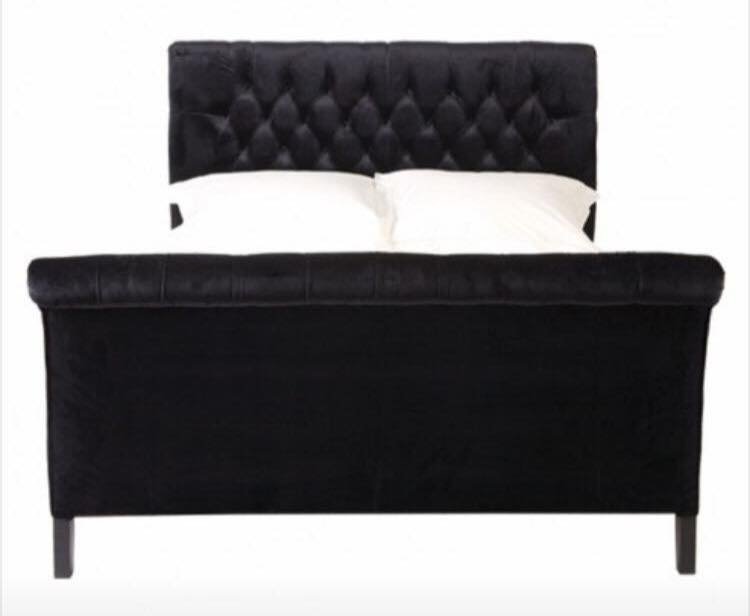 Black-Velvet-Bed.jpg French Sleigh Bed in Black Velvet