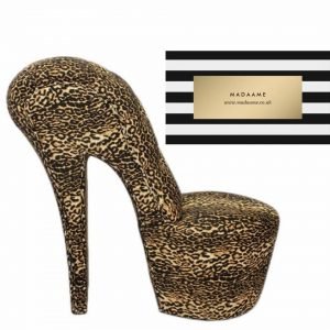 High Heel Platform Shoe Chair in a leopard pattern
