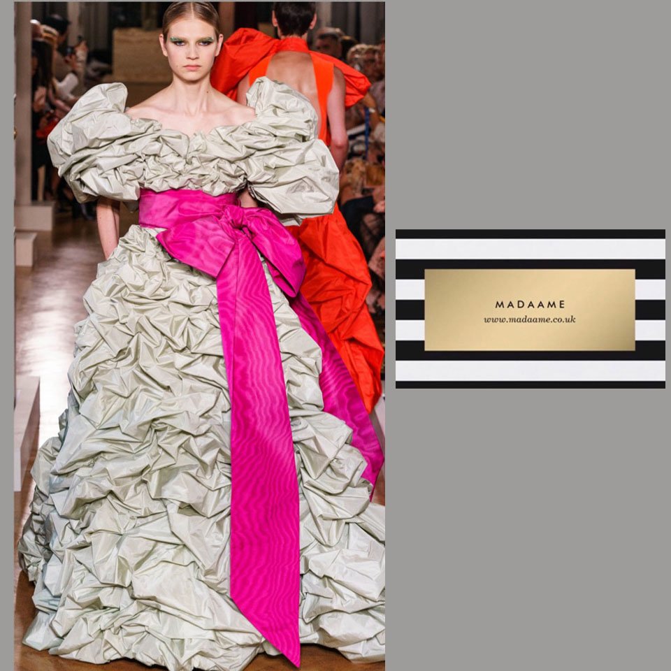 IMG_1575.jpg Haute Couture Silver Gown With Ruffled Shoulders and Pink Sash