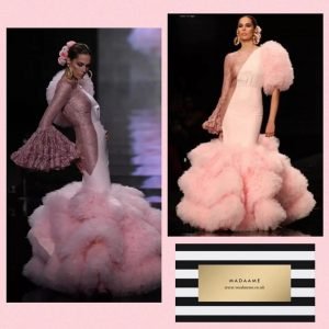 Pink see through lace flamingo ball gown evening dress