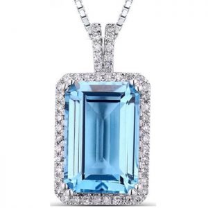 Blue Topaz Diamond Pendant In White Gold