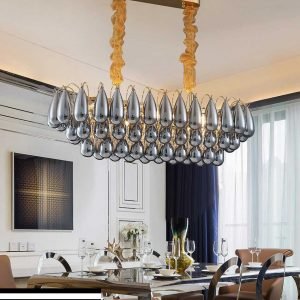 Modern Tear Drop Gold Chandelier Indoor lighting Smoked Grey Glass from Madaame