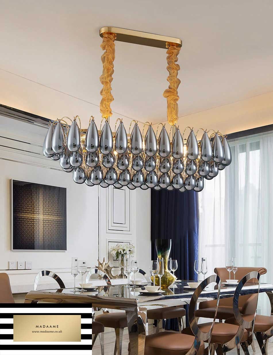 Modern-Gold-Chandelier-Indoor-Lighting-Smoked-Grey-Glass Modern Tear Drop Gold Chandelier Indoor lighting Smoked Grey Glass from Madaame