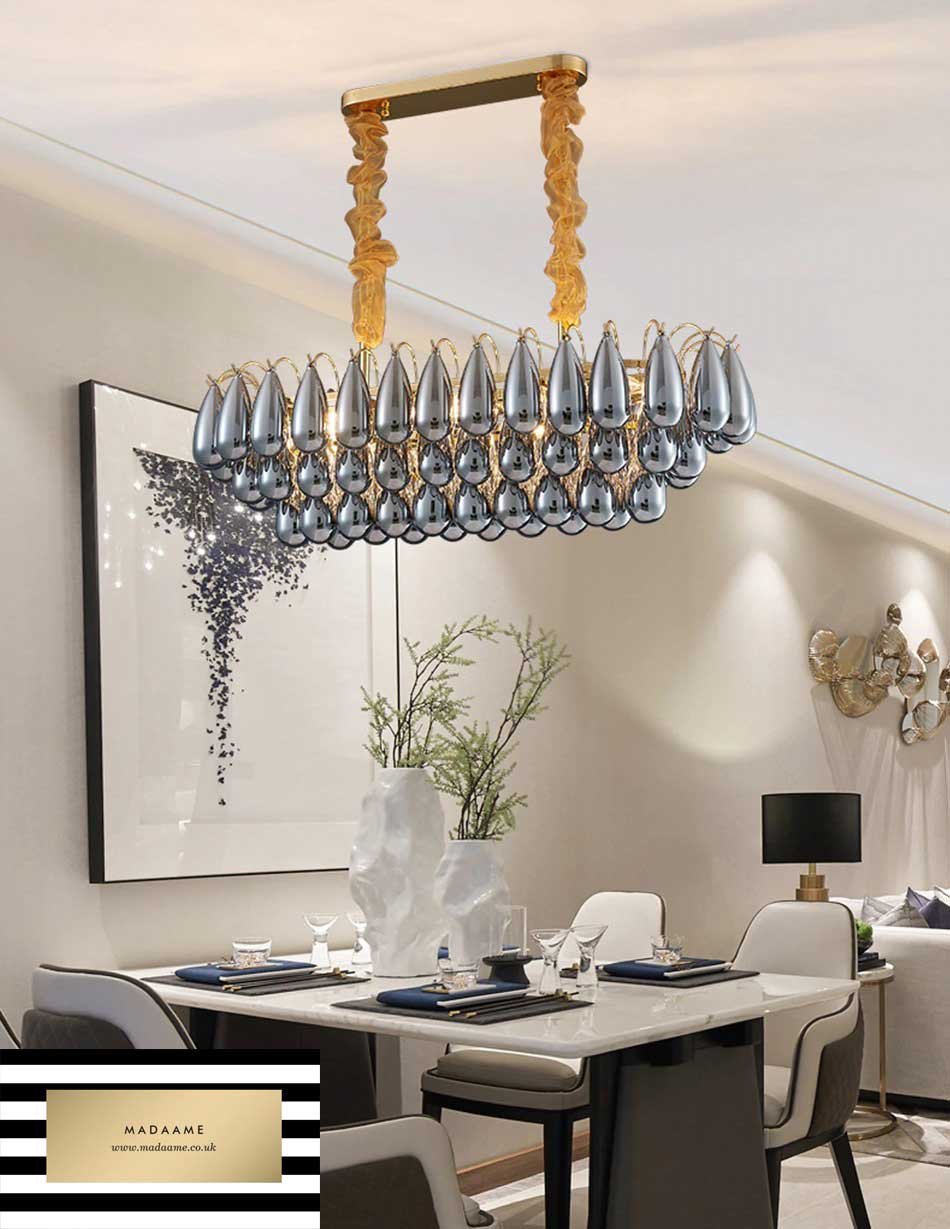 Modern-Gold-Chandelier-Indoor-Lighting-Smoked-Grey-Glass2 Modern Tear Drop Gold Chandelier Indoor lighting Smoked Grey Glass from Madaame