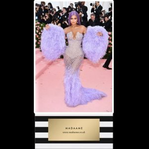 Feather and Sequin Mermaid Gown In Lavendar