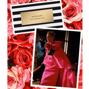 Rose Flower Pink Celebrity Gown with Flowing Cape