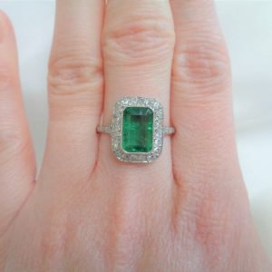 Art Deco Style Large 1.46ct Emerald and Diamond Ring 950 Platinum