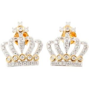 Yellow gold 18Kt cross crown diamond earrings