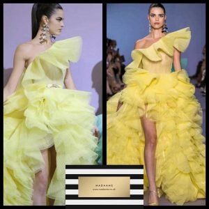 Yellow Strapless Ruffled Tulle Dress