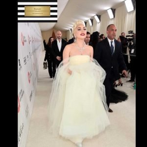 Lady Gaga Strapless Tulle Ball Gown in Pale Yellow