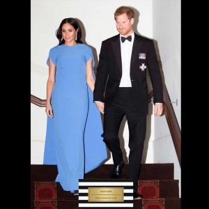 Meghan Markle Blue With Caped Formal Dress